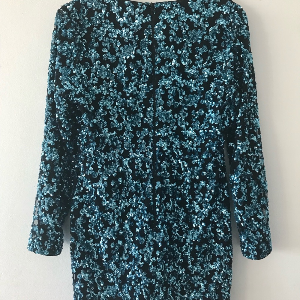 Self Portrait Blue Sequin Frill Dress in 8 - Picture 8 of 8